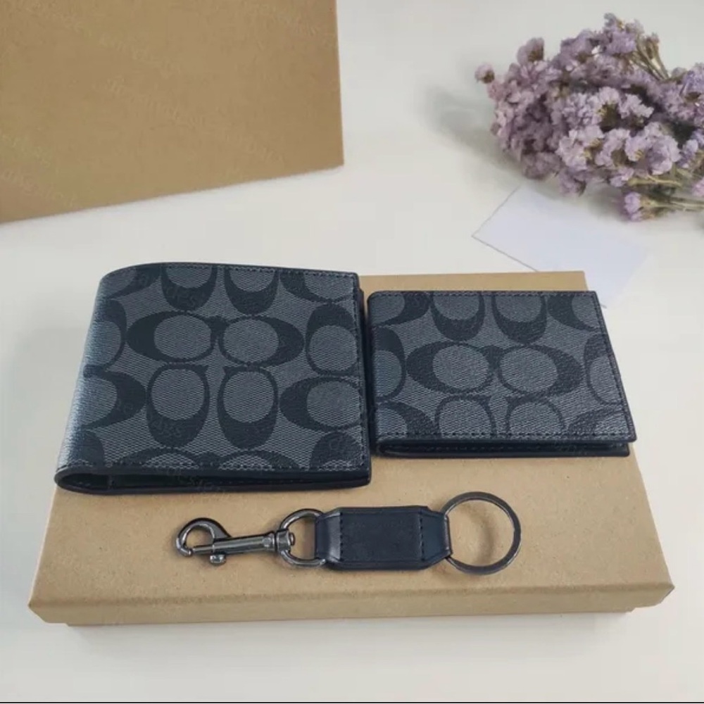 Black and Gray Wallet and Keychain Set